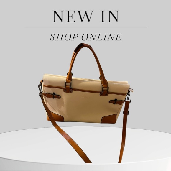 Like new ! Bostonian Cream and Tan Satchel Bag old Money Fashion - Picture 3 of 10